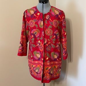 Coldwater Creek floral Linen cotton blend artisan jacket overcoat